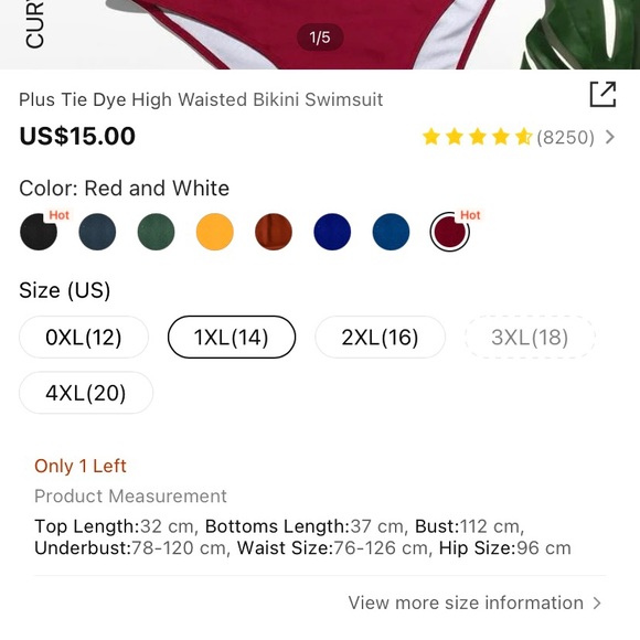 Bikini Bathing Suit Swim Bottoms Super High Waisted Red - Picture 3 of 3